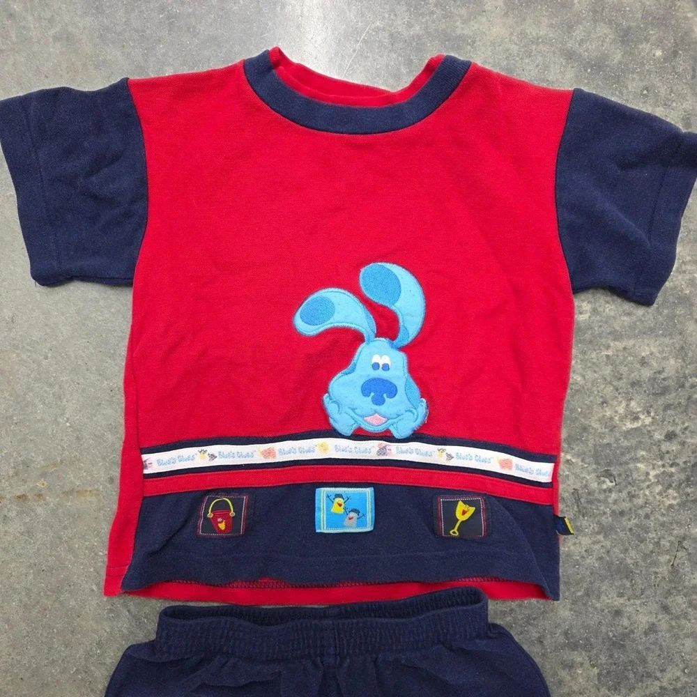 Vintage 90s Blue's‎ Clues Kids 5T 2 Piece Outfit Shorts Sleeve Pawprint